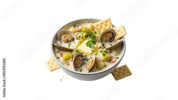 Obraz Clam chowder soup with crackers
