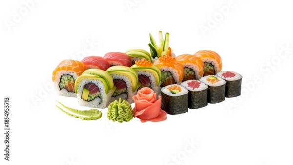 Obraz Sushi set with salmon tuna avocado