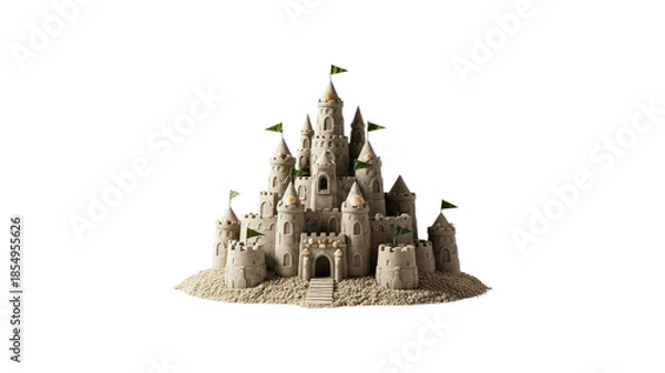 Obraz Sandcastle with green flags and seashells