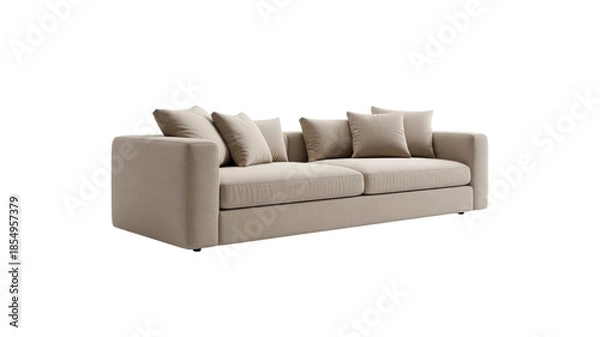 Obraz Beige sofa with pillows on Transparent Background