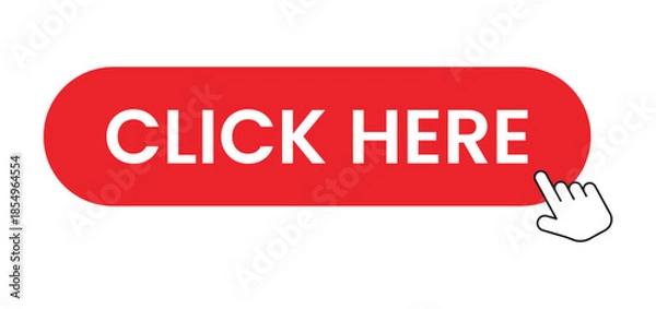 Obraz Click here button with arrow pointer clicking icon. Click here vector web button. Web button with action of arrow pointer. Click here, UI button concept. Vector illustration