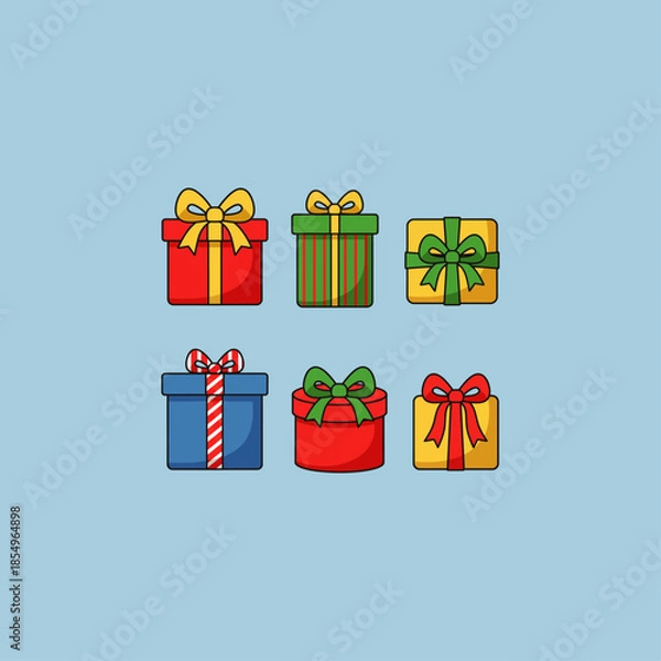 Obraz Christmas gift box collection icon flat vector design.