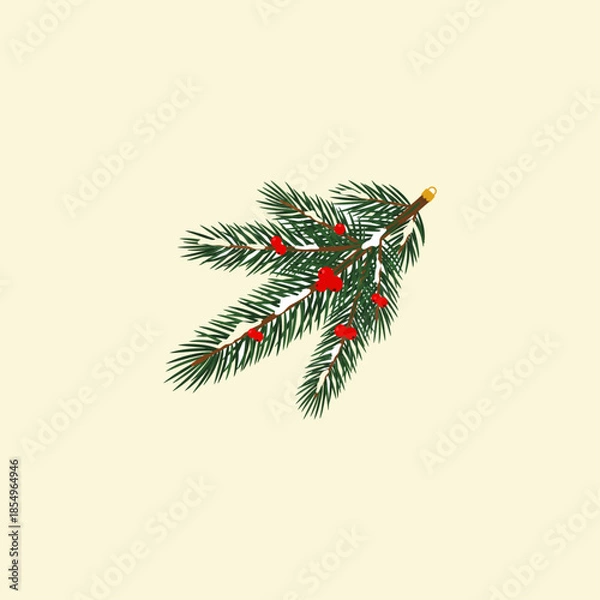 Obraz Christmas pine branch icon flat vector design.