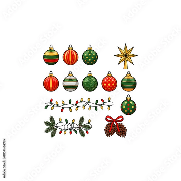 Obraz Christmas tree decoration elements icon flat vector design.
