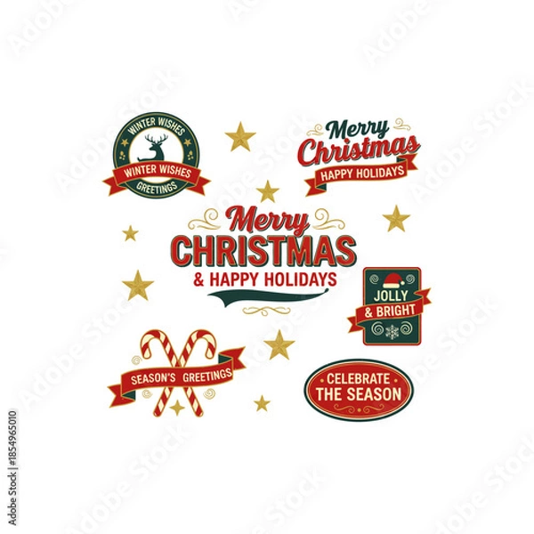 Obraz Christmas typography badge icon flat vector design.