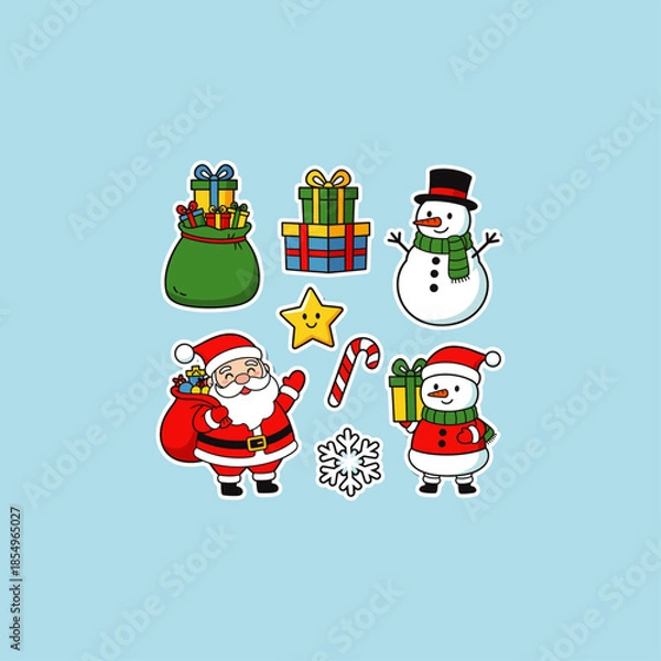 Obraz Christmas sticker pack icon flat vector design.