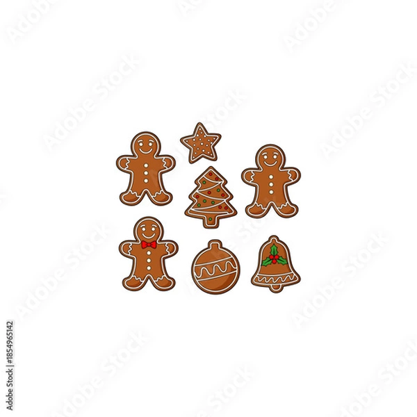 Obraz Gingerbread man and cookie icon flat vector design.
