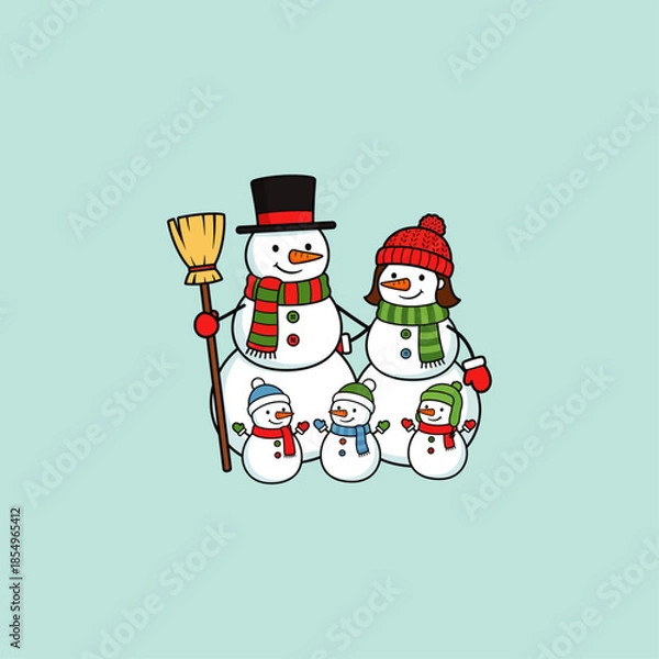 Obraz Snowman family icon flat vector design.