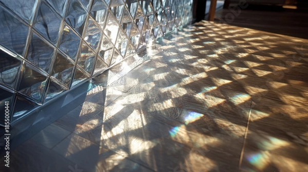 Fototapeta Sunlight reflections through patterned glass