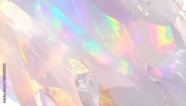 Obraz コスメやウェディングなどおしゃれなイメージ　虹色に輝く光沢のあるホログラフィック風宝石クローズアップの背景	
