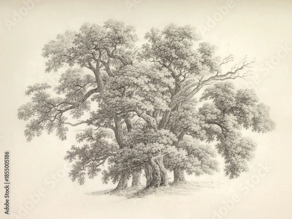 Obraz Vintage Oak Tree Landscape Print