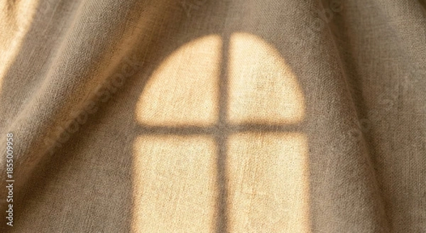 Obraz Beige linen fabric background with arched window shadow