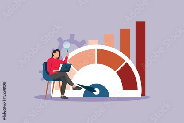Obraz Benchmarking view with bar chart background. Benchmarking Concept. Colored flat vector illustration isolated