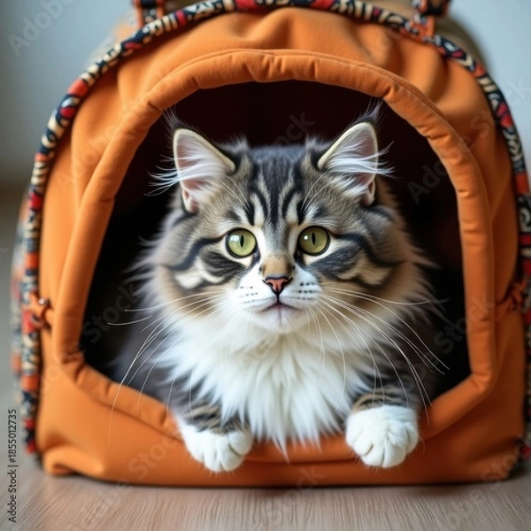 Obraz Curious kitten in cozy backpack
