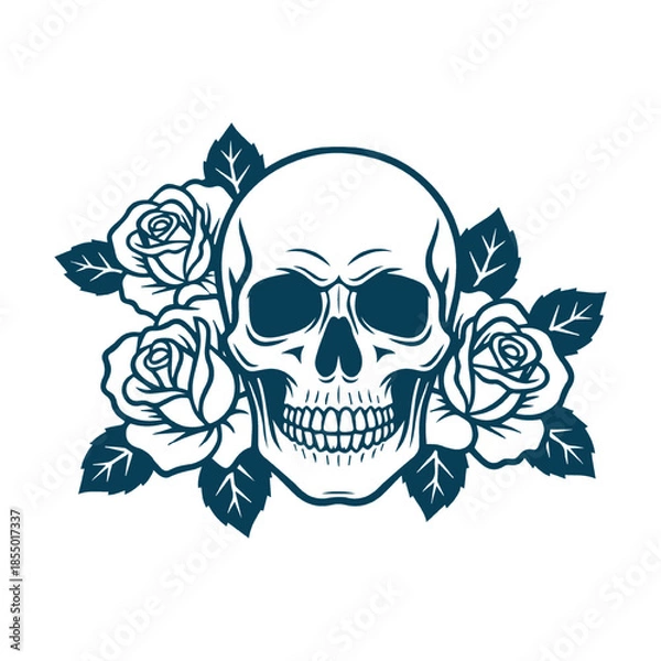 Obraz Gothic Skull and Rose Design Illustration