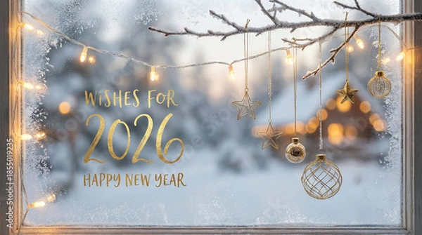 Obraz Winter window with new year wishes