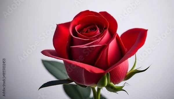 Obraz Single Red Rosebud Close Up Soft Lighting White Background
