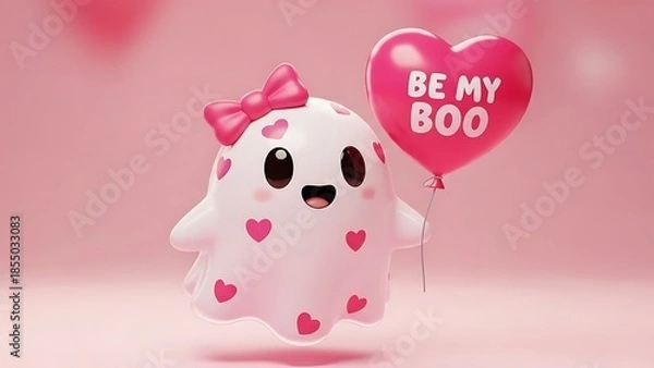Obraz Adorable ghost holding heart balloon