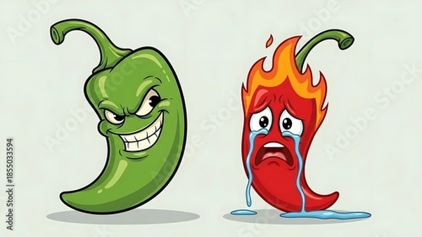 Obraz Two cartoon peppers expressing different emotions
