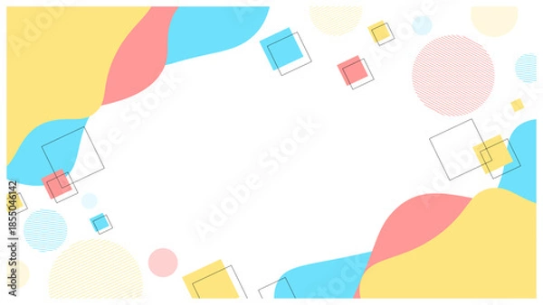 Obraz ポップで可愛い流体シェイプとメンフィスのフレーム背景 (黄色 水色 オレンジ)