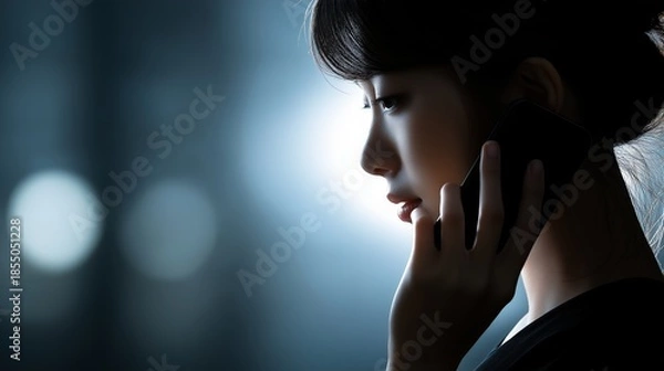 Fototapeta スマホで電話をする日本人女性