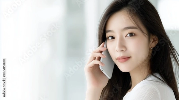 Fototapeta スマホで電話をする日本人女性