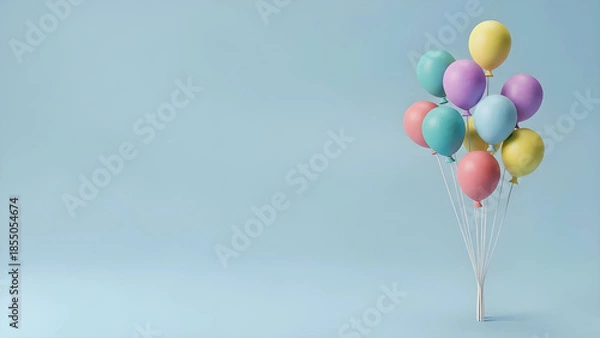 Fototapeta 【3Dクレイアート】空に浮かぶ風船と広大な余白　希望と上昇を象徴するビジネス背景素材　手作り粘土風　夢や目標達成のイメージ