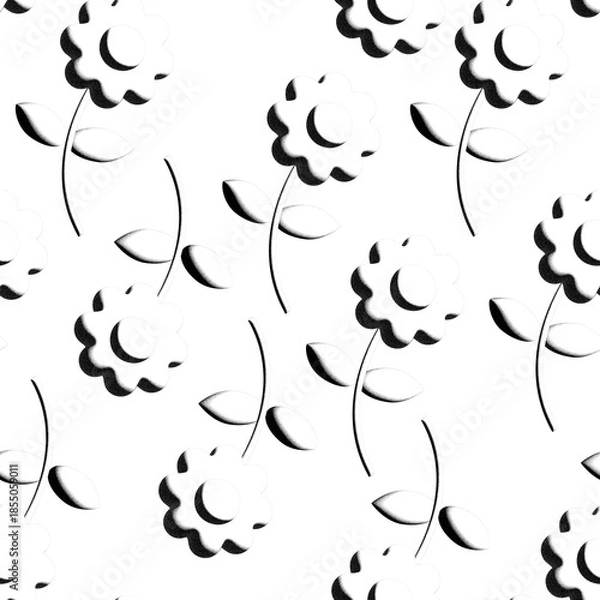 Obraz Seamless pattern with grain volume flowers. Monochrome minimalistic bachround