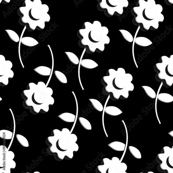 Obraz Seamless pattern with grain volume flowers. Monochrome minimalistic bachround