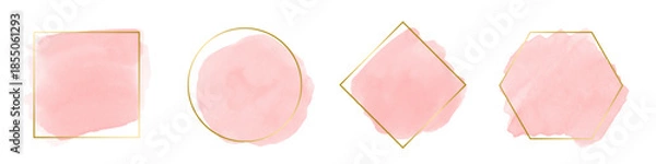 Obraz ベクターの水彩風にじみとゴールドフレームのセット