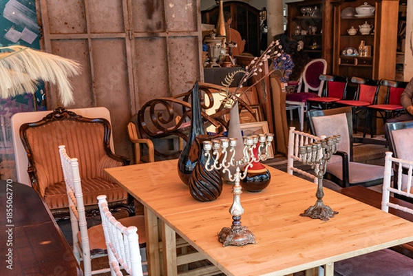 Obraz Used tableware, furniture