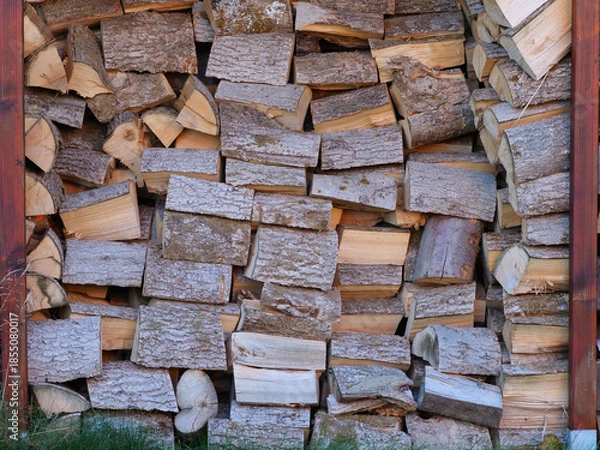 Obraz split and stacked firewood for the fireplace