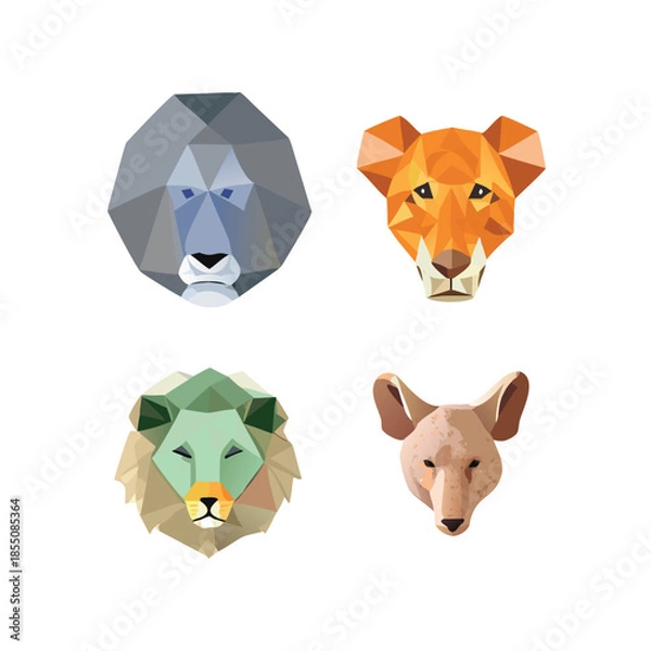 Obraz Low Poly Wild Animal Head Portrait Vector Illustration Set