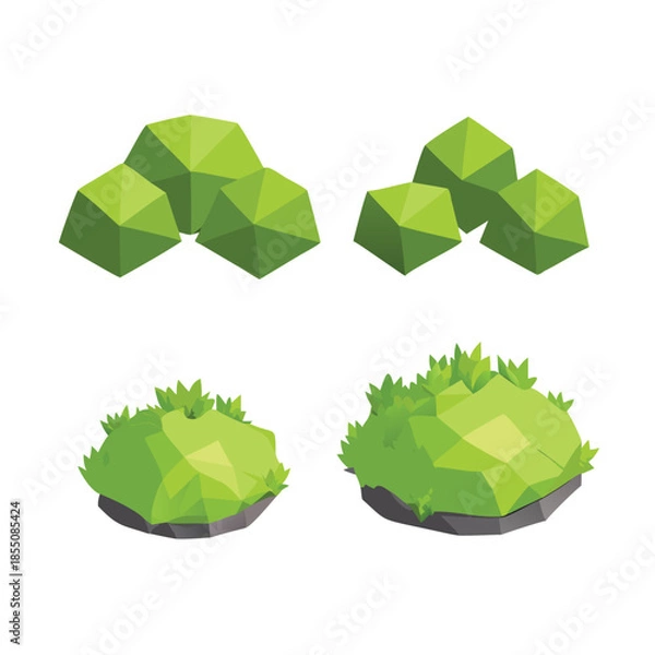 Obraz Low Poly Green Bush and Shrub Vector Illustration Set