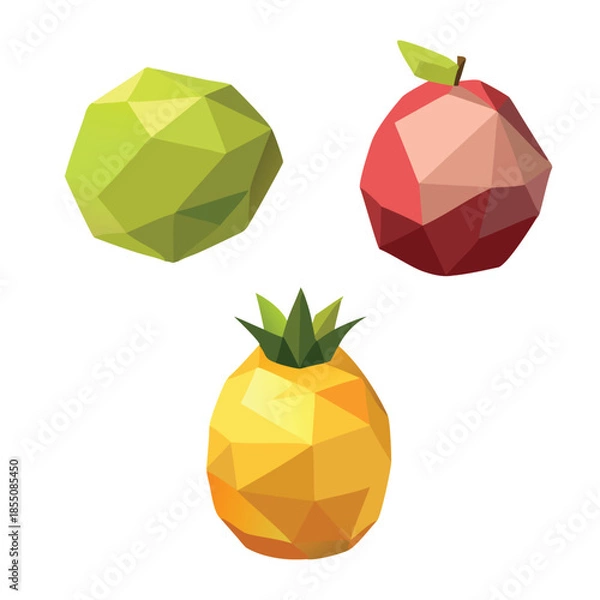 Obraz Low Poly Geometric Fruit Vector Illustration Set with Apple and Pineapple