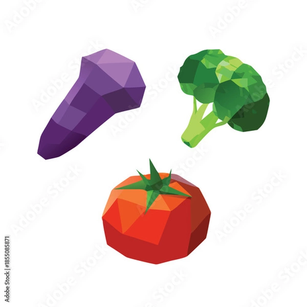 Obraz Low Poly Fresh Vegetable Vector Set with Tomato and Broccoli