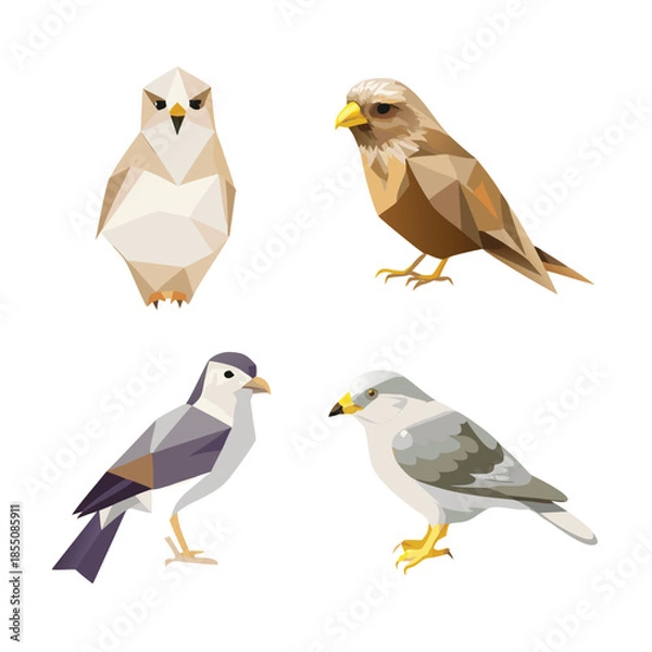 Obraz Low Poly Geometric Bird Vector Illustration Set with Owl and Eagle