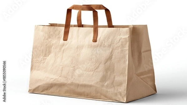 Obraz plastic retail bag isolated on pure white background side angle subtle shadow professional studio shot, Realistic Photo