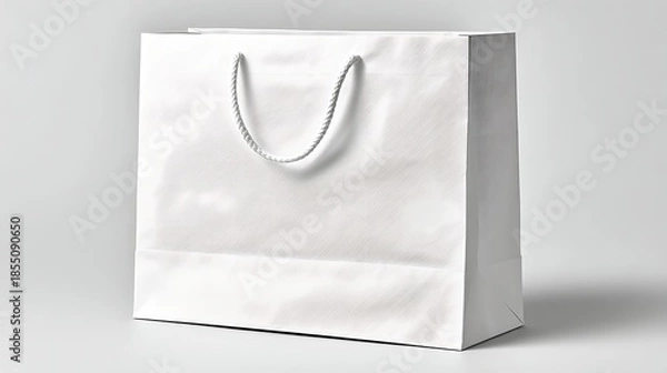 Obraz white plastic carry bag standing upright on seamless white background high key lighting professional e-commerce product shot, Realistic Photo