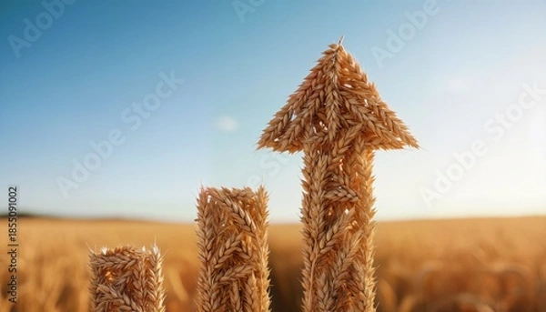 Obraz Ripe Wheat Grain Shaped as Ascending Bar Graph Arrow in Sunlight