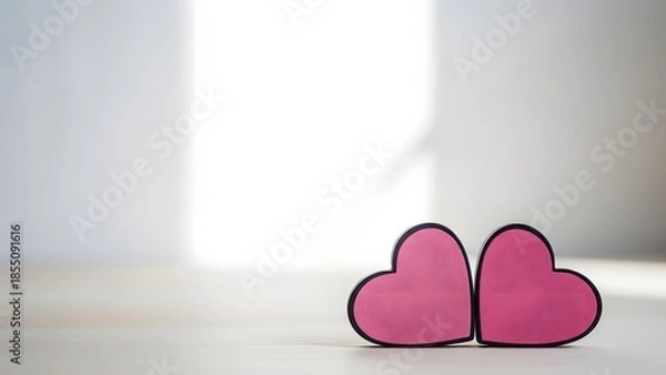 Obraz Two pink hearts on a white surface