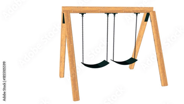 Fototapeta 白背景の木製のブランコのイラスト