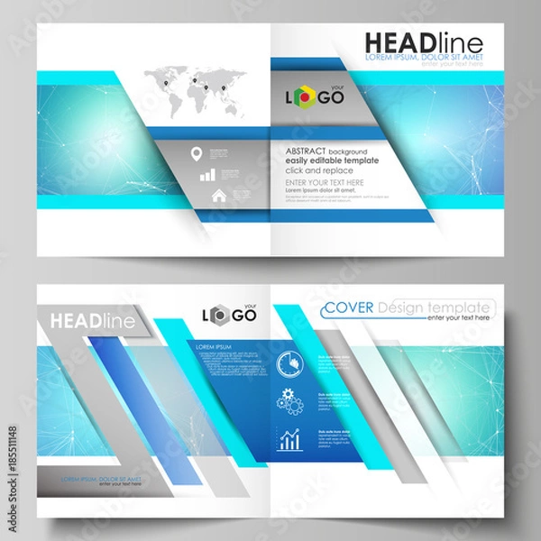 Fototapeta Business templates for square design bi fold brochure, flyer. Leaflet cover, vector layout. Chemistry pattern, connecting lines and dots, molecule structure, medical DNA research. Medicine concept.