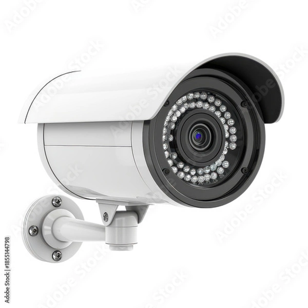 Fototapeta A white security camera on a black background