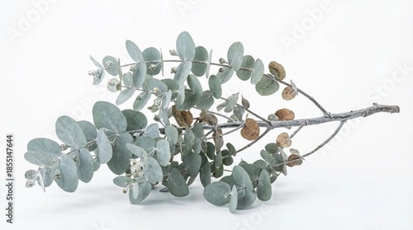Obraz A silver leaf eucalyptus branch isolated on a white background