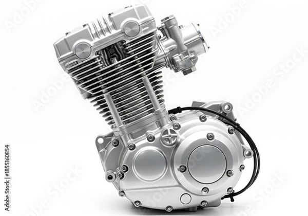 Fototapeta Silver motorcycle engine component isolated on white background