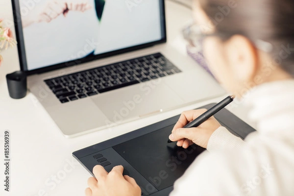 Fototapeta retouching on computer laptop