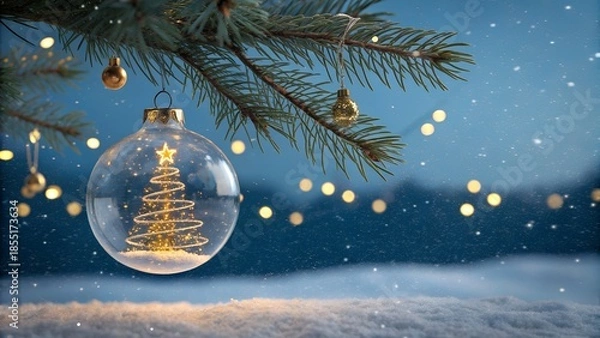Obraz christmas tree decorations on snow