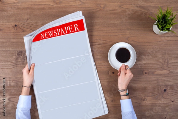 Obraz newspaper and coffee on office table