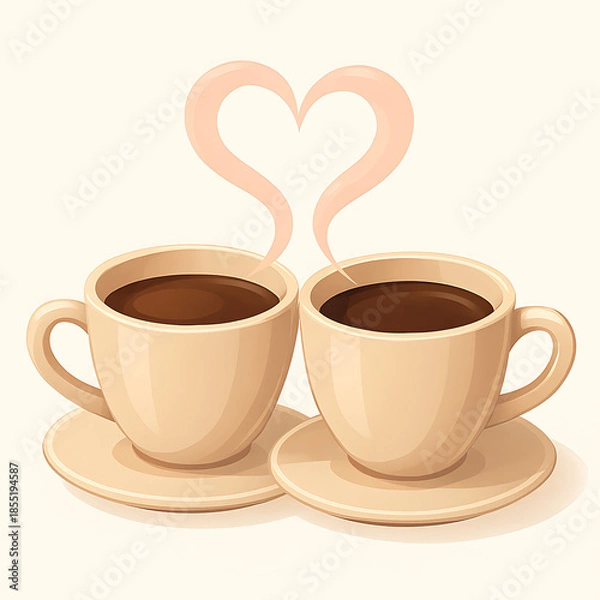 Obraz Two coffee cups with heart-shaped steam